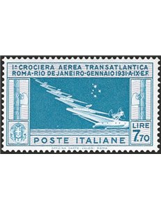 1930 - P.A. Crociera Transatlantica 7,70 £ celeste e grigio, n° 25. Cert.: Cilio. Cat. € 1.300 (**)