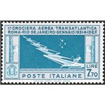 1930 - P.A. Crociera Transatlantica 7,70 £ celeste e grigio, n° 25. Cert.: Cilio. Cat. € 1.300 (**)