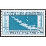 1930 - P.A. Crociera Transatlantica 7,70 £ celeste e grigio, n° 25 con ottima centratura. Cert.: IC. Cat. € 1.625 (**)