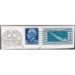 1930 - P.A. Crociera Transatlantica 7,70 £ celeste e grigio + Imperiale 1,25 £ su frammento con annulli completi, n° 25. Cert.: 