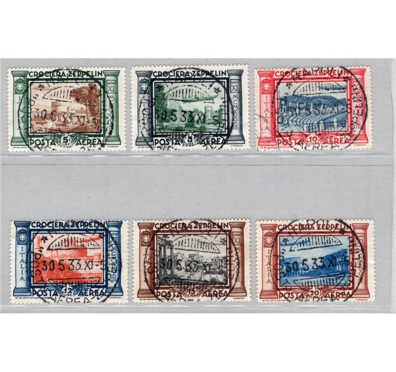 1933 - P.A. Crociera Zeppelin, serie n° 45/50 con annulli originali della crociera. Firm.: G. Bolaffi - ED. Cert.: IC. Cat. € 3.