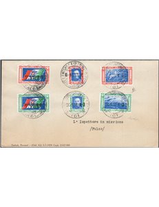 1933 - P.A. Crociera Nord Atlantica Balbo, la serie (trittici staccati) “Balb” su ampio frammento delle Poste annullata il 6° gi