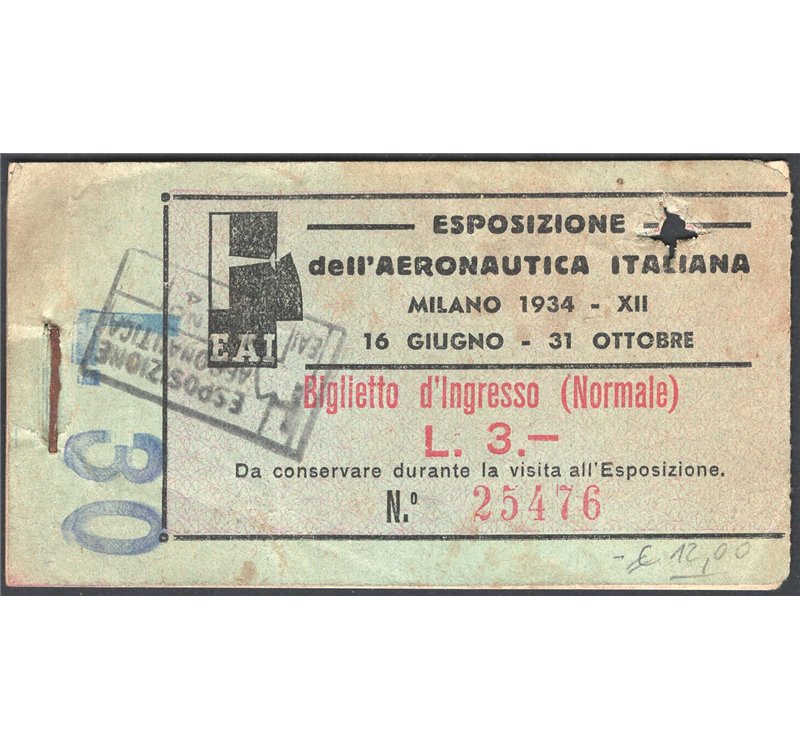 Tematica esposizione dell'Aeronautica Italiana, carnet contenente i vari biglietti (5) d'ingresso. Molto raro probabilmente unic