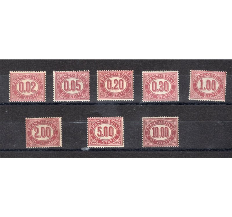 1875 - Servizio cifra in ovale, serie n° 1/8. Firm.: Raybaudi. Cat. € 260 (**)