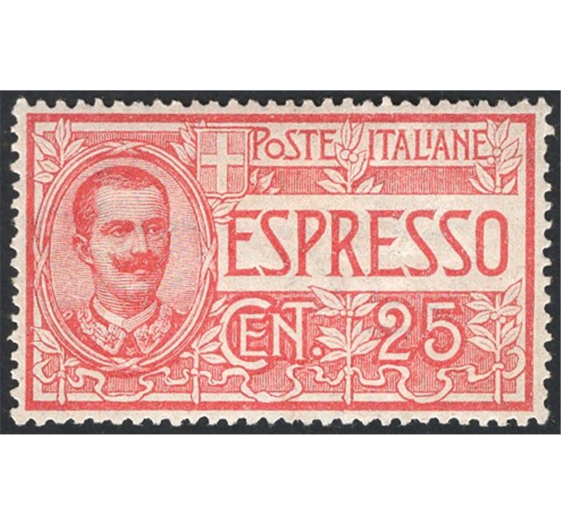 1903 - Espressi Vittorio Emanuele 25 c. rosso, n° 1 con ottima centratura. Cert.: IC. Cat. € 675 (**)