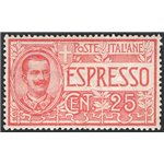 1903 - Espressi Vittorio Emanuele 25 c. rosso, n° 1 con ottima centratura. Cert.: IC. Cat. € 675 (**)