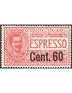 1922 - Espressi Vittorio Emanuele 60 c. su 50 rosso, n° 6 con ottima centratura. Cert.: IC. Cat. € 675 (**)