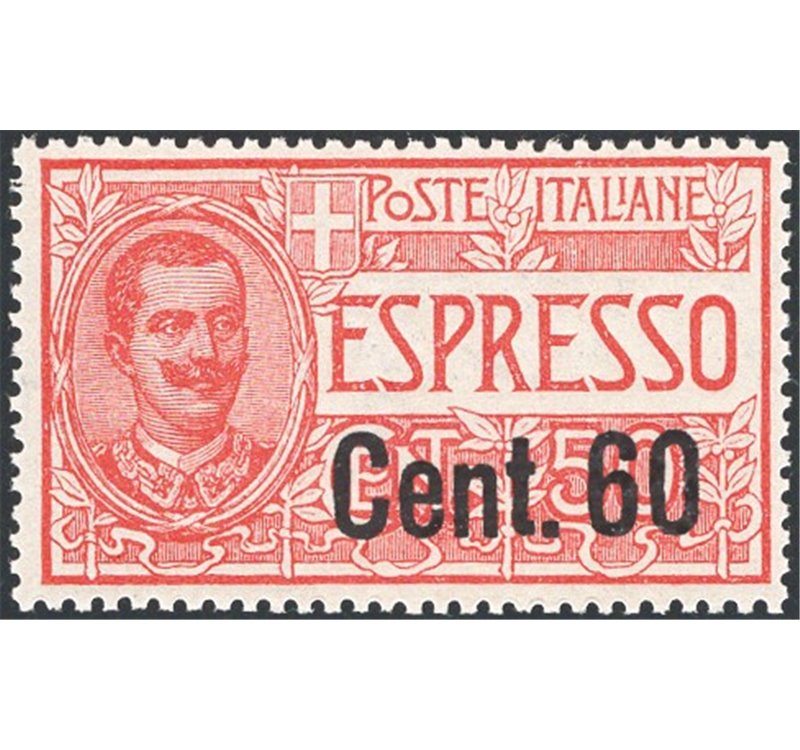 1922 - Espressi Vittorio Emanuele 60 c. su 50 rosso, n° 6 con ottima centratura. Cert.: IC. Cat. € 675 (**)
