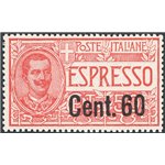 1922 - Espressi Vittorio Emanuele 60 c. su 50 rosso, n° 6 con ottima centratura. Cert.: IC. Cat. € 675 (**)