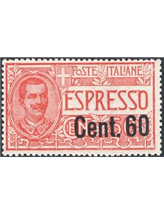 1922 - Espressi Vittorio Emanuele 60 c. su 50 rosso, n° 6. Cert.: IC. Cat. € 225 (**)