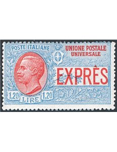 1923 - Espressi Vittorio Emanuele 1,20 £ azzurro e rosso, n° 8 non emesso. Cert.: IC. Cat. € 800 (**)