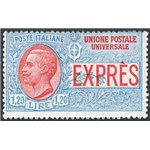 1923 - Espressi Vittorio Emanuele 1,20 £ azzurro e rosso, n° 8 non emesso. Cert.: IC. Cat. € 800 (**)