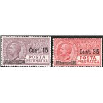 1925 - Posta pneumatica, serie n° 10/11 con ottima centratura. Cat. € 220 (**)