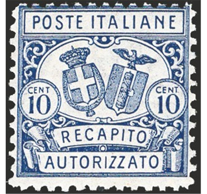 1928 - Recapito autorizzato 10 c. azzurro dent. 11, n° 1. Cat. € 200 (**)
