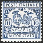 1928 - Recapito autorizzato 10 c. azzurro dent. 11, n° 1. Cat. € 200 (**)