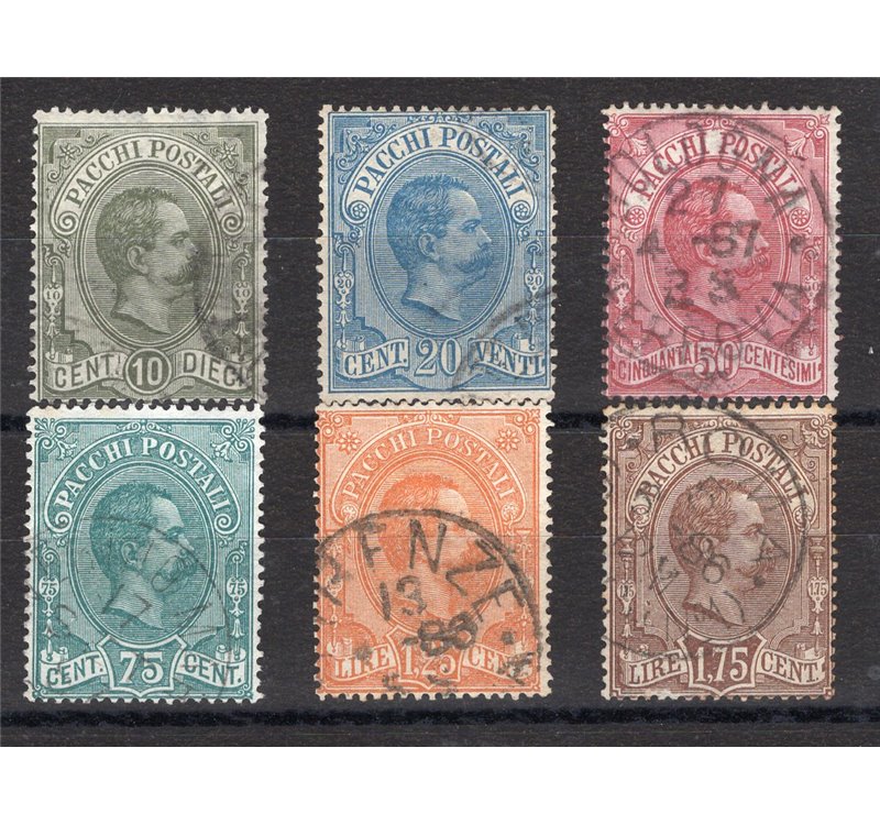1914/22 - Pacchi postali Umberto I, serie n° 1/6. Cert.: IC. Cat. € 575 (U)
