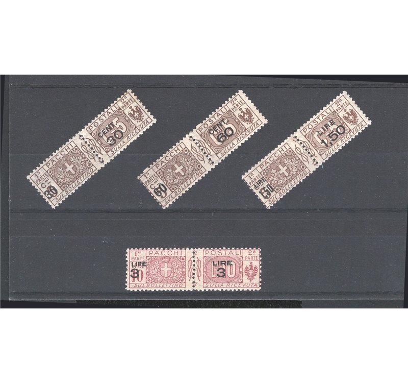 1923/25 - Pacchi postali soprast., nodo di Savoia, serie n° 20/23. Cat. € 65 (**)