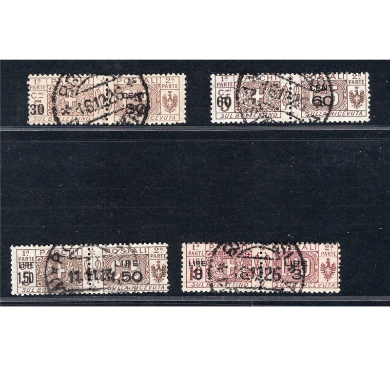 1923/25 - Pacchi postali soprast., nodo di Savoia, serie n° 20/23. Firm.: Chia. Cert.: IC. Cat. € 475 (U)