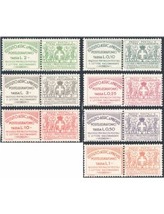 1936 - Francobolli assicurativi per pacchi postali e lettere raccomandate, la serie n° 10/16. Cert.: IC. Cat. € 8.275 (**)