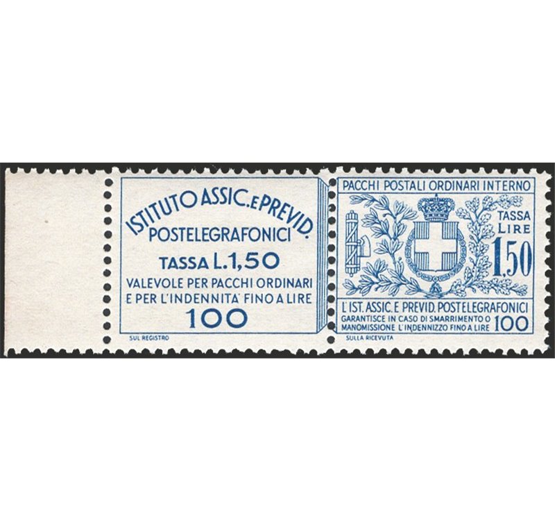 1936 - Francobolli assicurativi per pacchi postali e lettere raccomandate 1,75 £ azzurro, n° 17. Cert.: IC. Cat. € 400 (**)