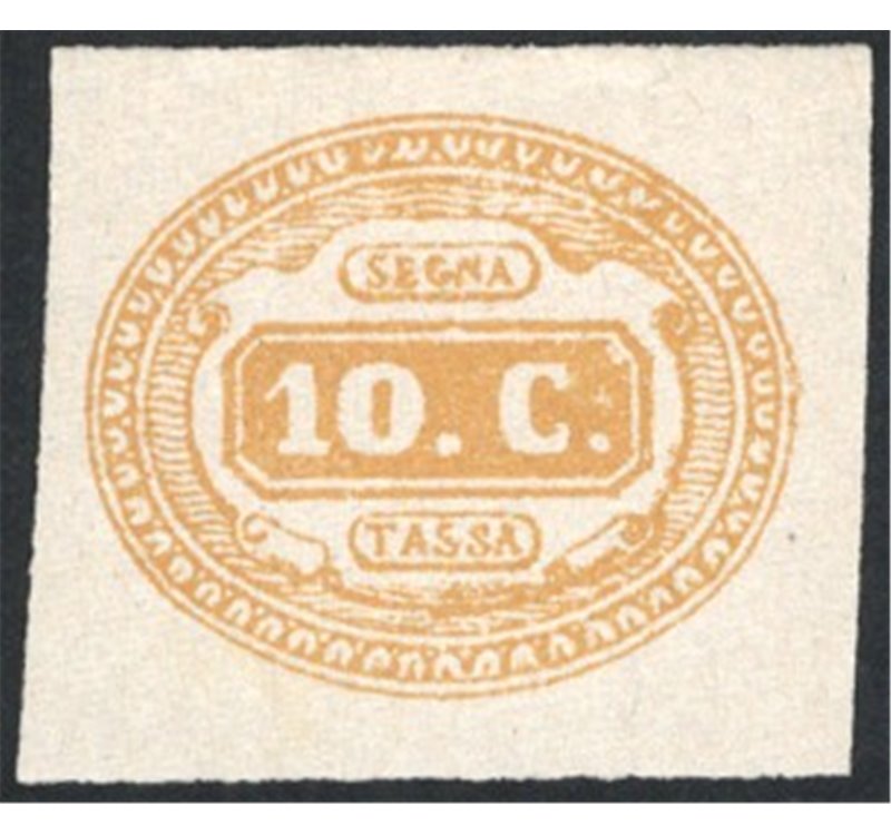 1863 - Segnatasse 10 c. ocra, n° 1. Firm.: Chia. Cert.: Biondi. Cat. € 4.000 (**)