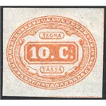 1869 - Segnatasse cifra in ovale 10 c. giallo, n° 1. Firm.: AD. Cert.: Apicella. Cat. € 2.600 (*)