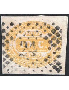1869 - Segnatasse cifra in ovale 10 c. giallo su frammento con numerale “24”, n° 1. Cert.: IC. Cat. € 300 (U)