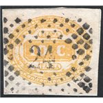 1869 - Segnatasse cifra in ovale 10 c. giallo su frammento con numerale “24”, n° 1. Cert.: IC. Cat. € 300 (U)