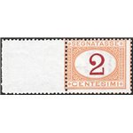 1870 - Segnatasse cifra 2 c. bordo di foglio ocra e violetto scuro (cifra 2), n° 4/I. Cert.: IC. Cat. € 750 (**)
