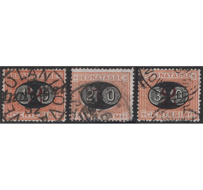 1890/91 - Segnatasse “mascherine” soprast., serie n° 17/19. Cat. € 100 (U) 
