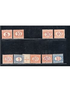 1890/94 - Segnatasse cifra in ovale, serie n° 20/28. Firm.: Raybaudi. Cert.: IC. Cat. € 1.530 (**)