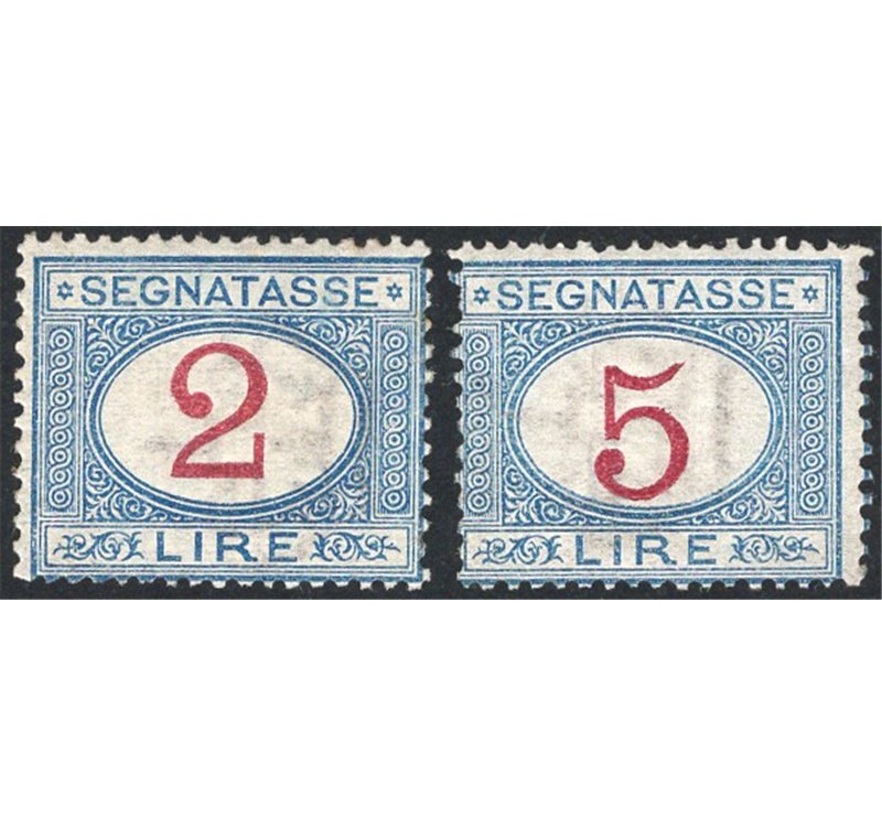 1903 - Segnatasse cifra 2 £ e 5 £, serie n° 29/30. Cert.: IC. Cat. € 1.500 (**)