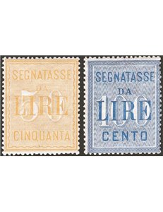 1903 - Segnatasse £ 50 e £ 100, serie n° 31/32. Cert.: IC. Cat. € 700 (**)