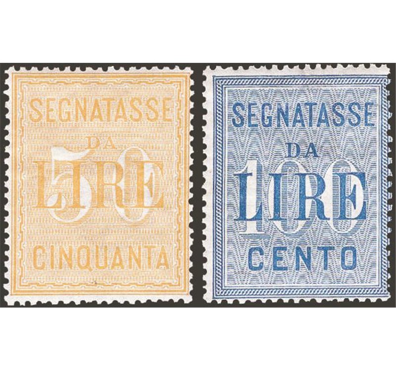 1903 - Segnatasse £ 50 e £ 100, serie n° 31/32. Cert.: IC. Cat. € 700 (**)