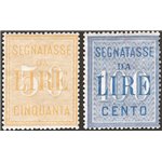 1903 - Segnatasse £ 50 e £ 100, serie n° 31/32. Cert.: IC. Cat. € 700 (**)