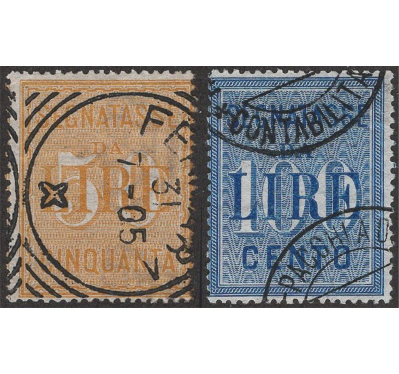 1903 - Segnatasse 50 £ e 100 £, serie n° 31/32. Cat. € 85 (U)