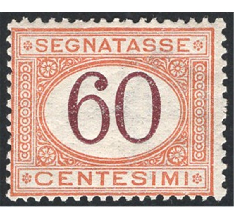1924 - Segnatasse cifra 60 c. arancio e bruno, n° 33. Cert.: IC. Cat. € 225 (**)