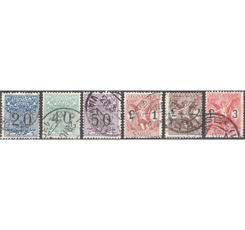 1924 - Segnatasse vaglia soggetti allegorici, n° 1/6. Cat. € 140 (U)