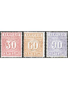 1913 - Servizio commissioni, serie n° 1/3. Cert.: Biondi. Cat. € 700 (**)