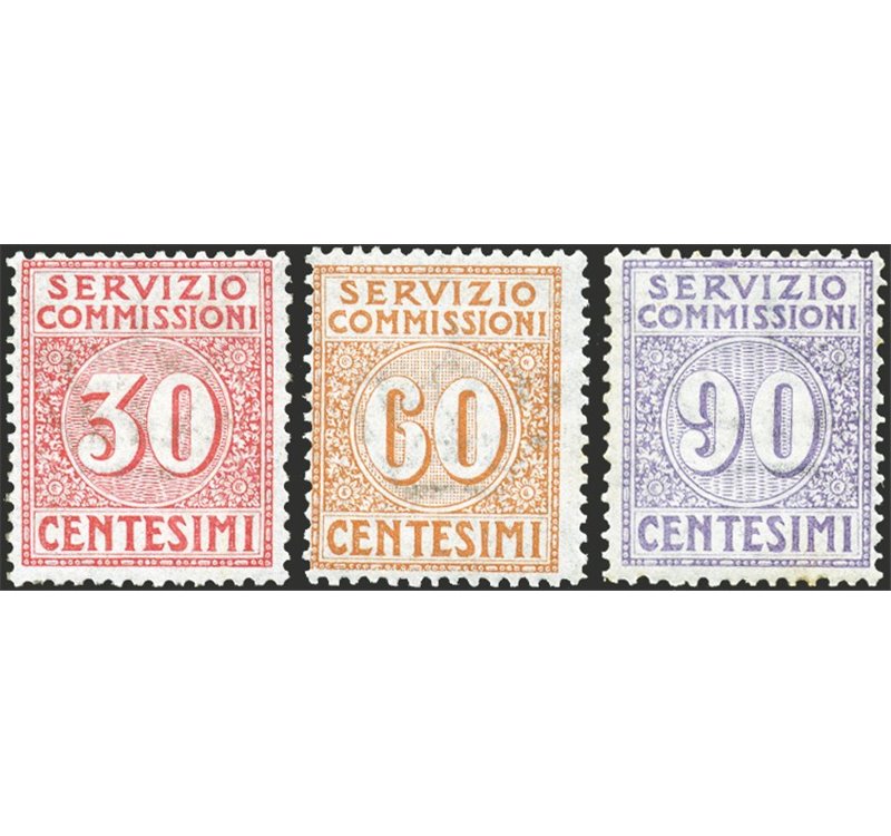 1913 - Servizio commissioni, serie n° 1/3. Cert.: Biondi. Cat. € 700 (**)