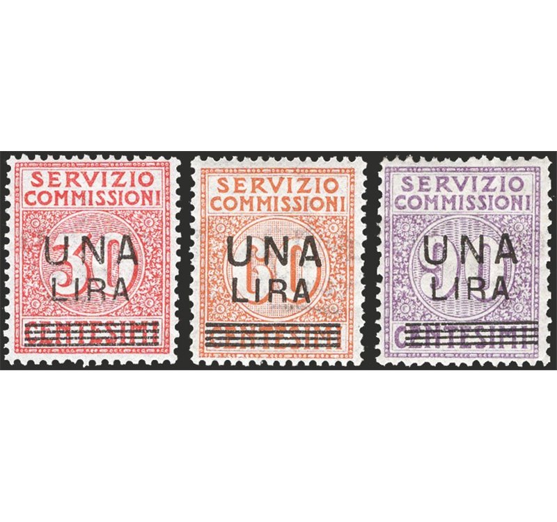 1913 - Servizio commissioni, serie n° 4/6 con ottima centratura. Cert.: IC. Cat. € 2.550 (**)
