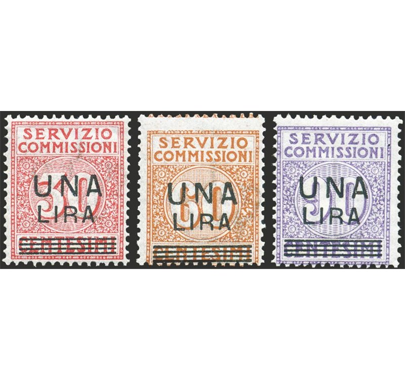 1913 - Servizio commissioni, serie n° 4/6. Cert.: Biondi. Cat. € 850 (**)