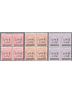 1913 - Servizio commissioni, serie n° 4/6 in quartina. Cert.: IC. Cat. € 4.250 (**)