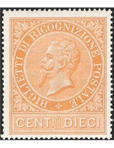 1874 - Ricognizione postale 10 c., n° 1 con discreta centratura. Cert.: IC. Cat. € 900 (**)