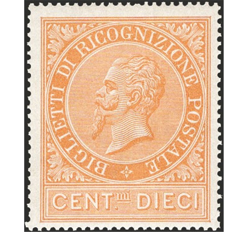 1874 - Ricognizione postale 10 c., n° 1 con discreta centratura. Cert.: IC. Cat. € 900 (**)