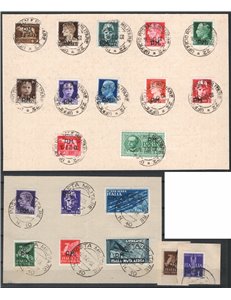 1942 - Posta militare, la serie n° 1/20 su frammenti con annulli originali di “POSTA MILITARE 10”. Cat. € 400 (U/Fr).