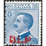 1921 - BLP 25 c. azzurro con soprast. 1° tipo in rosso, n° 3. Firm.: AD - Chia. Cert.: IC. Cat. € 1.400 (**)