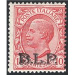 1921 - BLP 10 c. rosa con soprast. litografica 2° tipo in nero, n° 5. Firm.: AD - ED. Cert.: IC. Cat. € 650 (**)