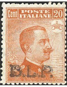 1922/23 - BLP 20 c. arancio soprast. 2° tipo, n° 7. Cert.: Biondi. Cat. € 3.000 (**)