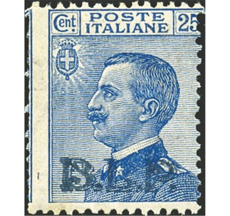 1922/23 - BLP 25 c. azzurro con soprast. 2° tipo, n° 8. Cert.: Biondi. Cat. € 550 (**)